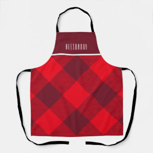 Elegant Colorful Red Buffalo Plaid Check Pattern Apron