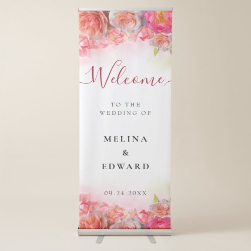Elegant Colorful Rose Florals Wedding Welcome Retractable Banner