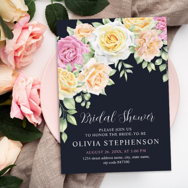 Elegant Colorful Roses Bridal Shower Invitation (Creator Uploaded)