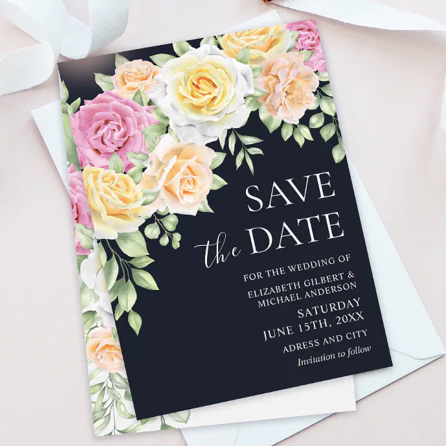 Elegant Colorful Roses Wedding Save the Dates Invi Invitation | Zazzle