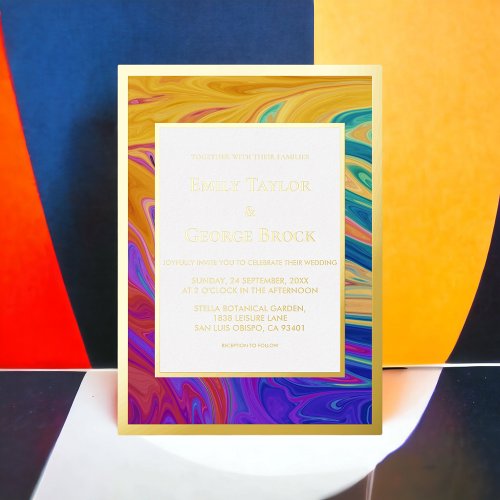 Elegant Colorful Seamless Abstract Gold Wedding Foil Invitation