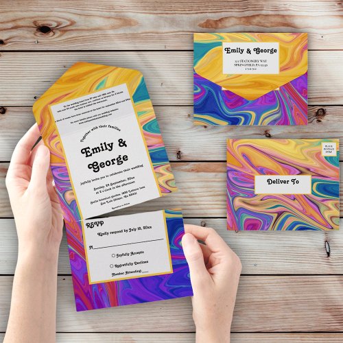 Elegant Colorful Seamless Abstract Modern Wedding All In One Invitation