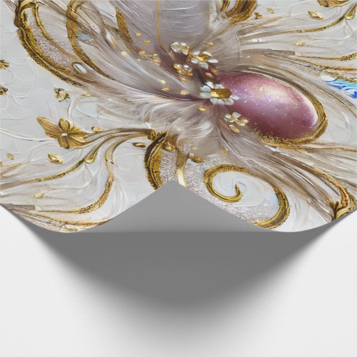 Elegant Colorful Silvery Golden Feathers Wrapping Paper