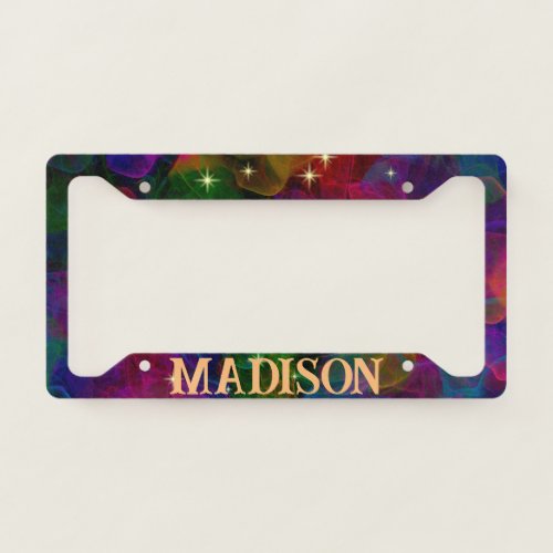 Elegant colorful sparkles smoke monogram license plate frame