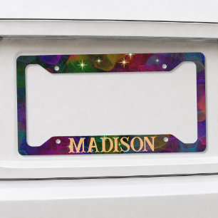 Elegant colorful sparkles smoke monogram license plate frame