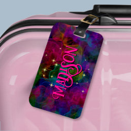 Elegant colorful sparkles smoke monogram luggage tag