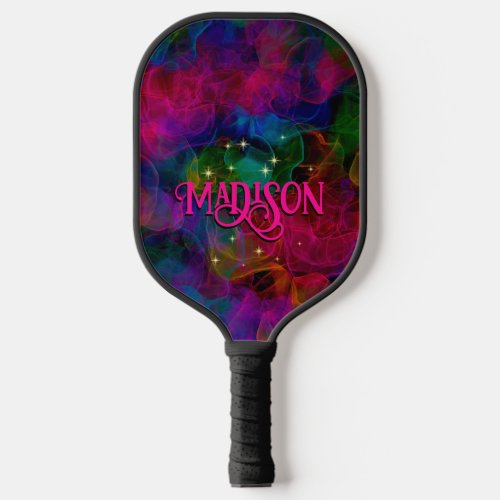 Elegant colorful sparkles smoke monogram pickleball paddle