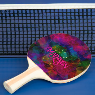 Elegant colorful sparkles smoke monogram ping pong paddle