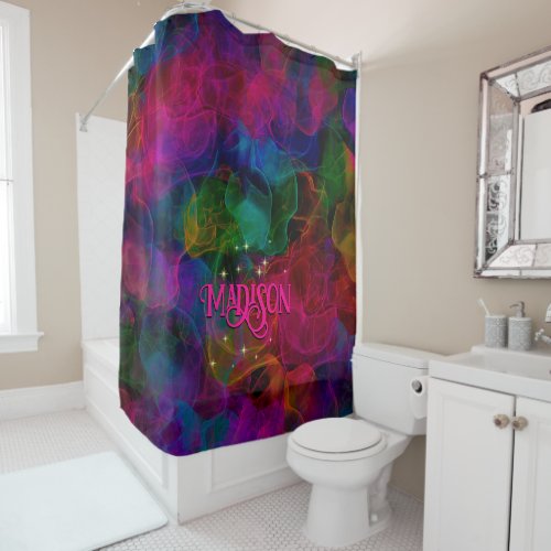 Elegant colorful sparkles smoke monogram shower curtain