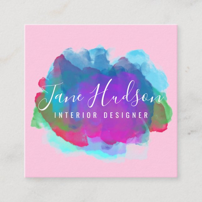 Elegant Colorful Splash Design Square Business Card (Front)