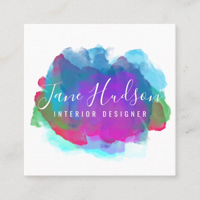 Elegant Colorful Splash Design Square Business Card (Front)