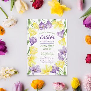 Elegant Colorful Spring Crocus Easter Invitation