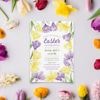 Elegant Colorful Spring Crocus Easter Invitation