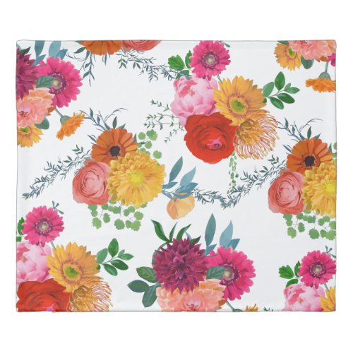 Elegant Colorful Spring Flowers Illustration Duvet Cover