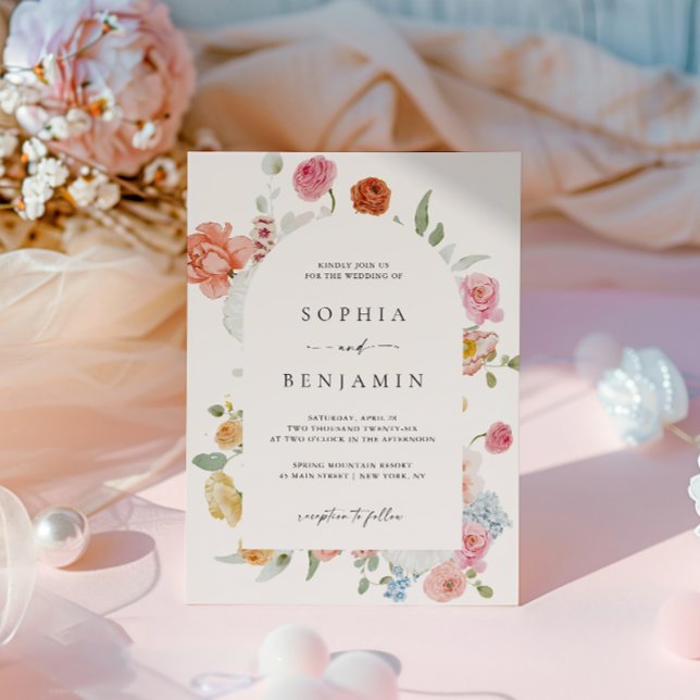 Elegant Colorful Spring Flowers Wedding Arch Invitation (Creator Uploaded)