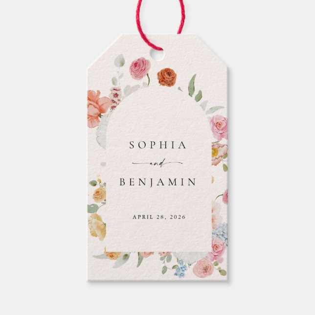 Elegant Colorful Spring Flowers Wedding Gift Tags (Front)