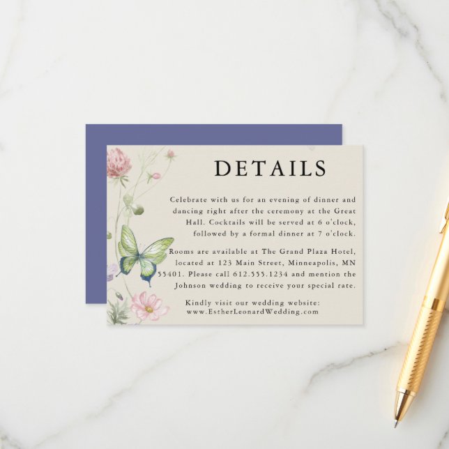 Elegant Colorful Spring Wildflower Wedding Details Enclosure Card (Front/Back In Situ)