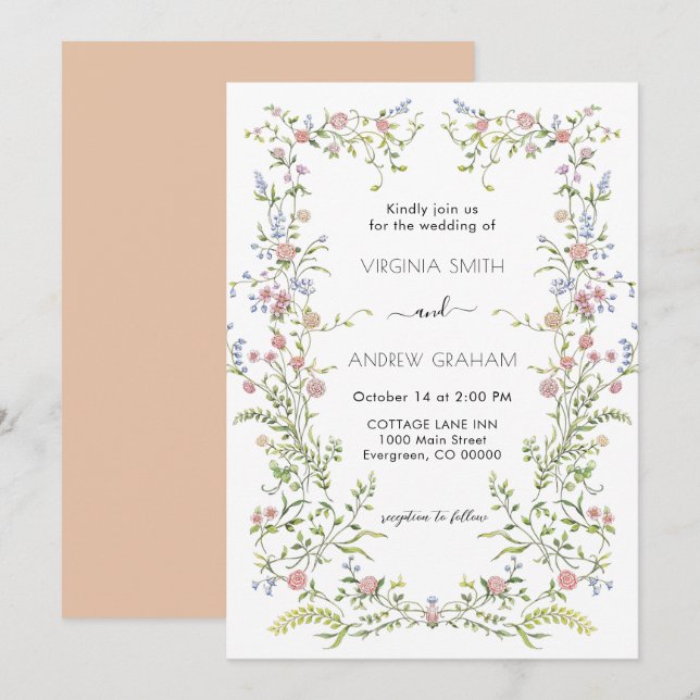 Elegant Colorful Spring Wildflower Wedding Invitation (Front/Back)