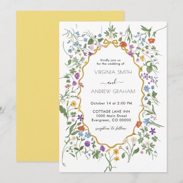 Elegant Colorful Spring Wildflower Wedding Invitation (Front/Back)