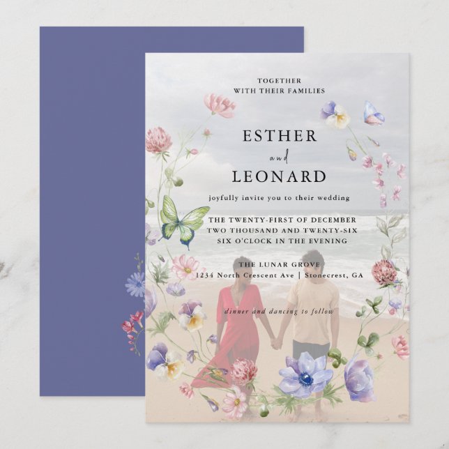 Elegant Colorful Spring Wildflower Wedding Photo Invitation (Front/Back)