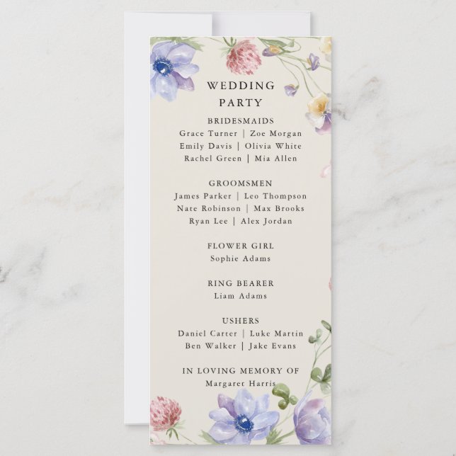 Elegant Colorful Spring Wildflower Wedding Program (Back)