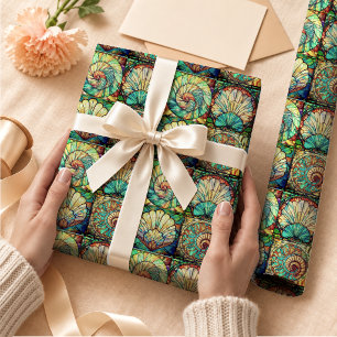 Elegant Colorful Stained Glass Clam Shells Wrapping Paper