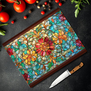 Elegant Colorful Stained Glass Floral Cutting Board