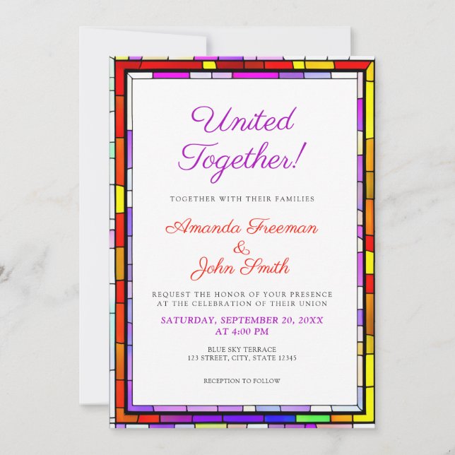 Elegant Colorful Stained Glass Wedding Invitation (Front)