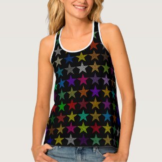 Elegant Colorful Stars on Black Racerback Tank Top