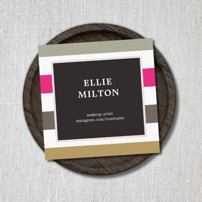 Elegant Colorful Stripes Makeup Artist Square Business Card (Creator Uploaded)
