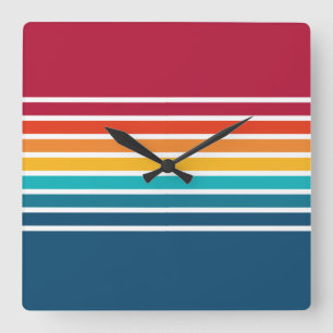 Elegant Colorful Stripes Pattern Square Wall Clock