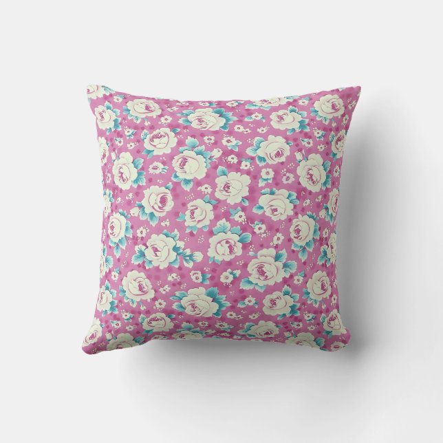 Elegant Colorful Stylish Romantic Floral Chic Throw Pillow (Back)