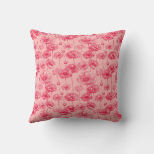 Elegant Colorful Stylish Romantic Floral Poppy Throw Pillow