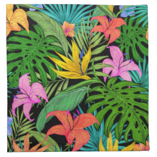 Elegant Colorful Summer Tropical Floral Leaves Cloth Napkin