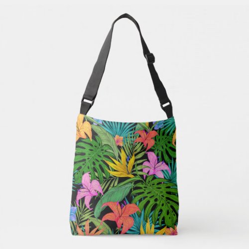 Elegant Colorful Summer Tropical Floral Leaves   Crossbody Bag