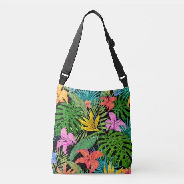 Elegant Colorful Summer Tropical Floral Leaves |  Crossbody Bag (Front)