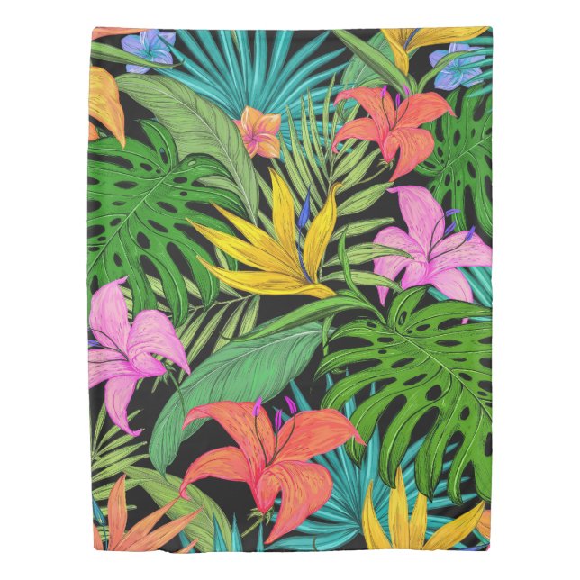 Elegant Colorful Summer Tropical Floral Leaves |  Duvet Cover (Front)