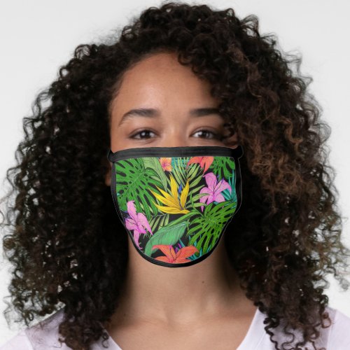 Elegant Colorful Summer Tropical Floral Leaves   Face Mask