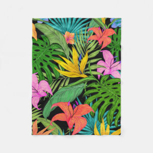 Elegant Colorful Summer Tropical Floral Leaves Fleece Blanket