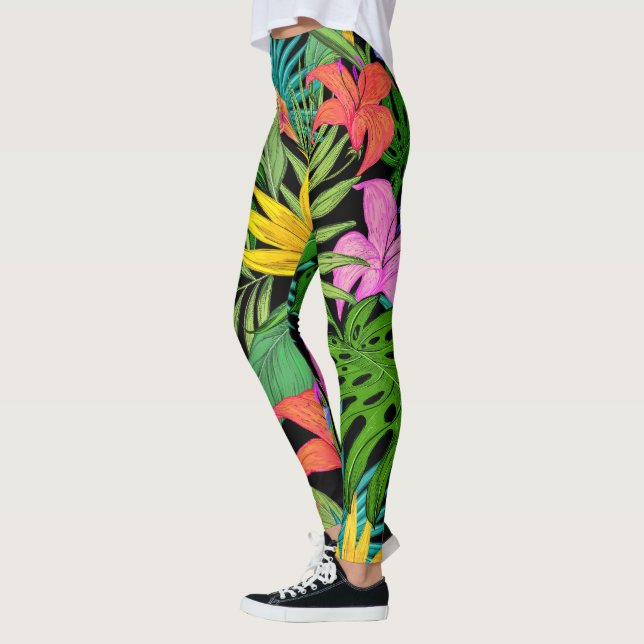 Elegant Colorful Summer Tropical Floral Leaves |  Leggings (Left)