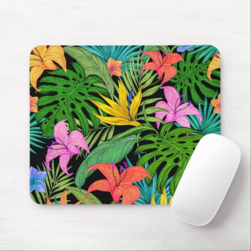 Elegant Colorful Summer Tropical Floral Leaves   Mouse Pad