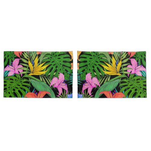 Elegant Colorful Summer Tropical Floral Leaves   Pillow Case