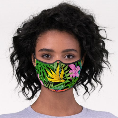 Elegant Colorful Summer Tropical Floral Leaves   Premium Face Mask