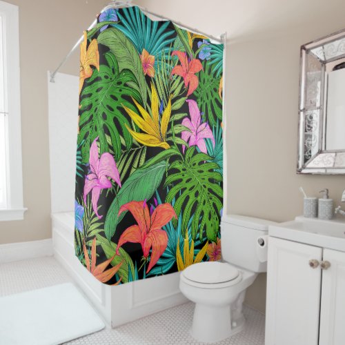 Elegant Colorful Summer Tropical Floral Leaves   Shower Curtain