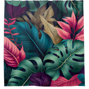 Elegant Colorful Summer Tropical Floral Leaves Shower Curtain