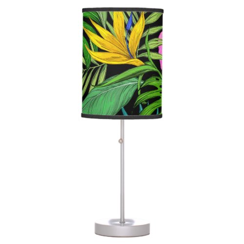 Elegant Colorful Summer Tropical Floral Leaves   Table Lamp