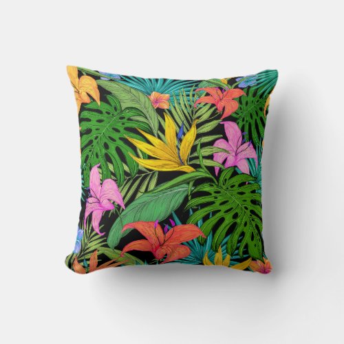 Elegant Colorful Summer Tropical Floral Leaves   Throw Pillow