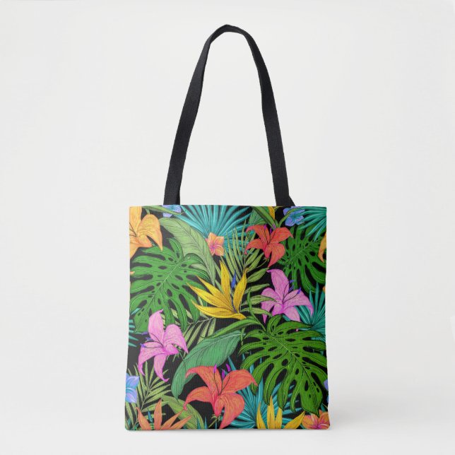 Elegant Colorful Summer Tropical Floral Leaves |  Tote Bag (Front)