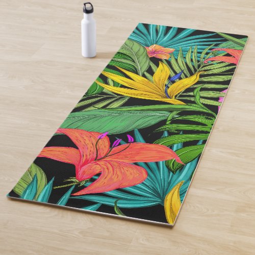 Elegant Colorful Summer Tropical Floral Leaves   Yoga Mat