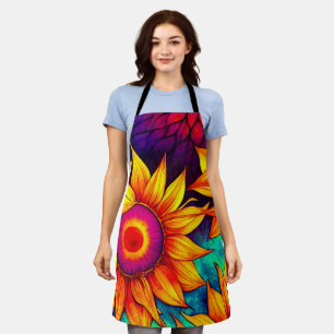 Elegant Colorful Sunflower Flower Power Artwork    Apron